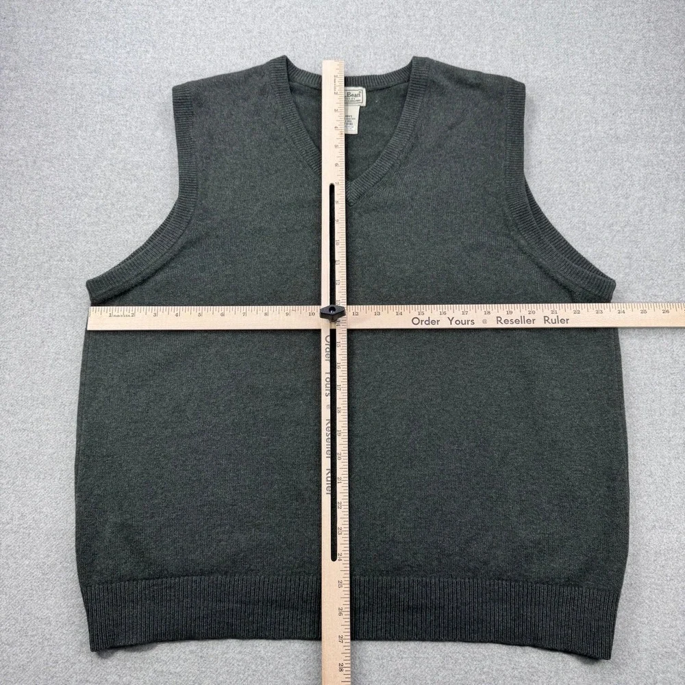 LL Bean‎ 100% Lambswool Sweater Vest Mens Large Gray V Neck Classic Knitwear